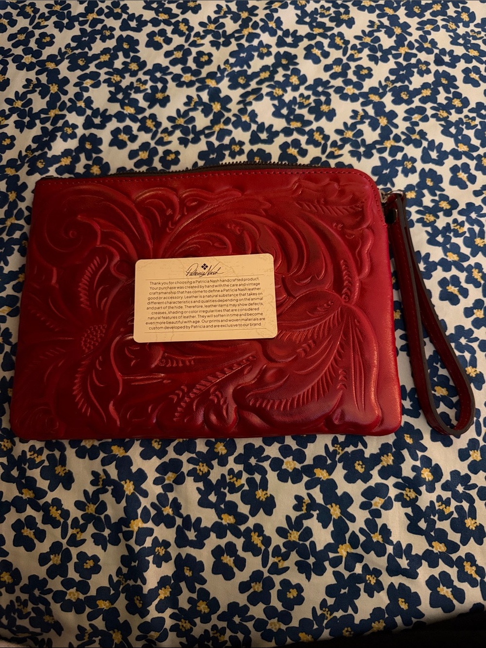 Patricia Nash Red Embossed Leather Wristlet Clutch